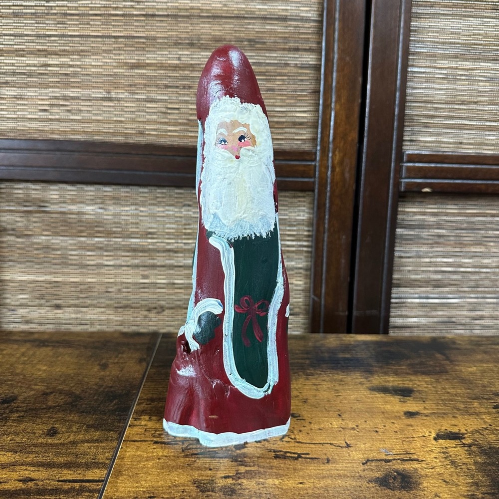 Vtg 90s Hand Painted Santa Claus Wood Figure Cyprus Knee Christmas folk art